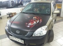 Черный матовый тигр на капот kia rio! Винилография на капот!