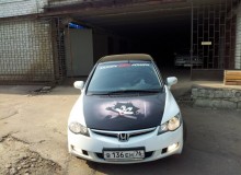 Веселый полноцветный кот на Honda CIVIC